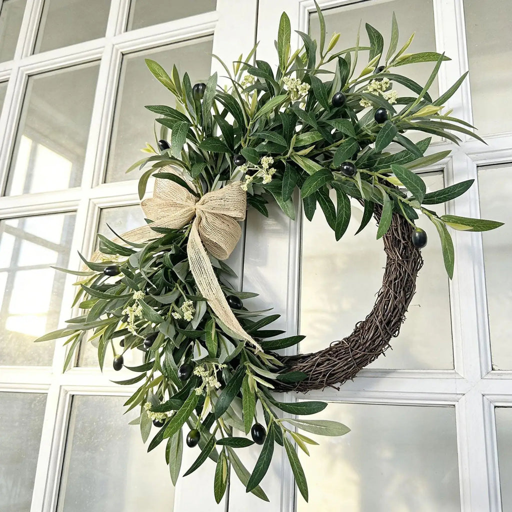 Spring Wreath Artificial Greenery Rustic Bow