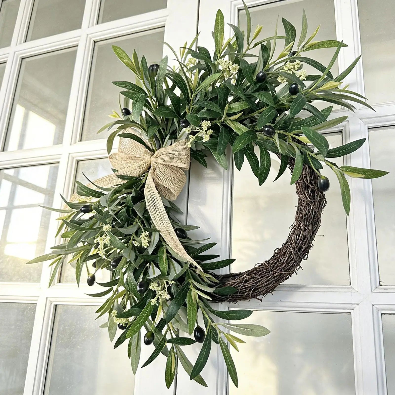 Spring Wreath Artificial Greenery Rustic Bow