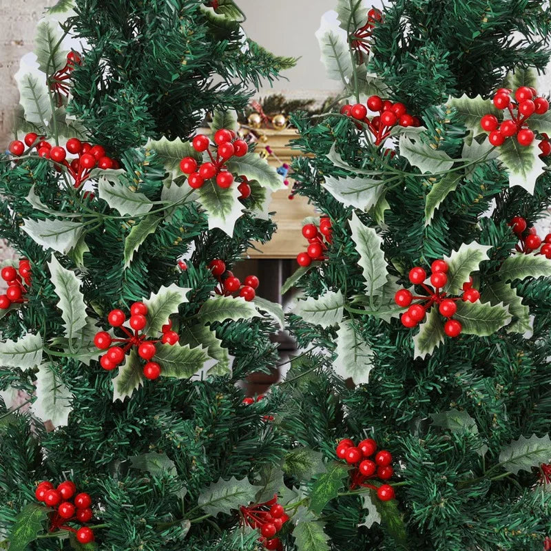 Artificial Holly Vine Red Berries Poinsettia indoor