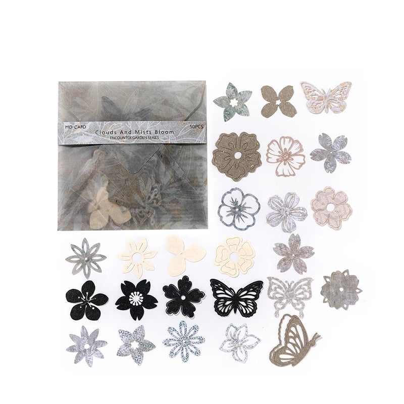 50 Sheet Vintage Butterfly Flowers Material Paper