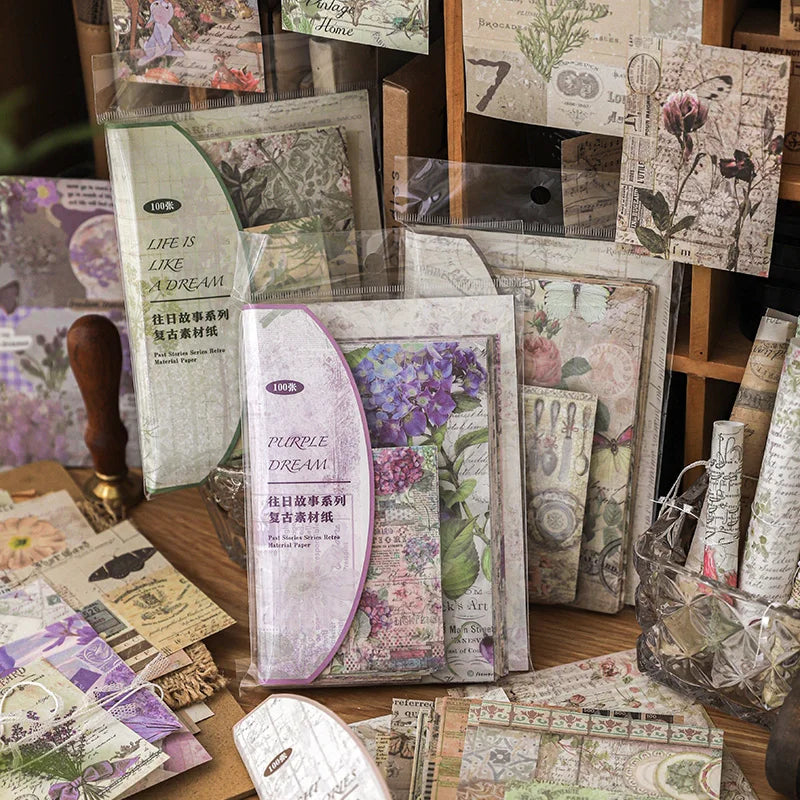 100Pcs Vintage Series Scrapbooking Paper