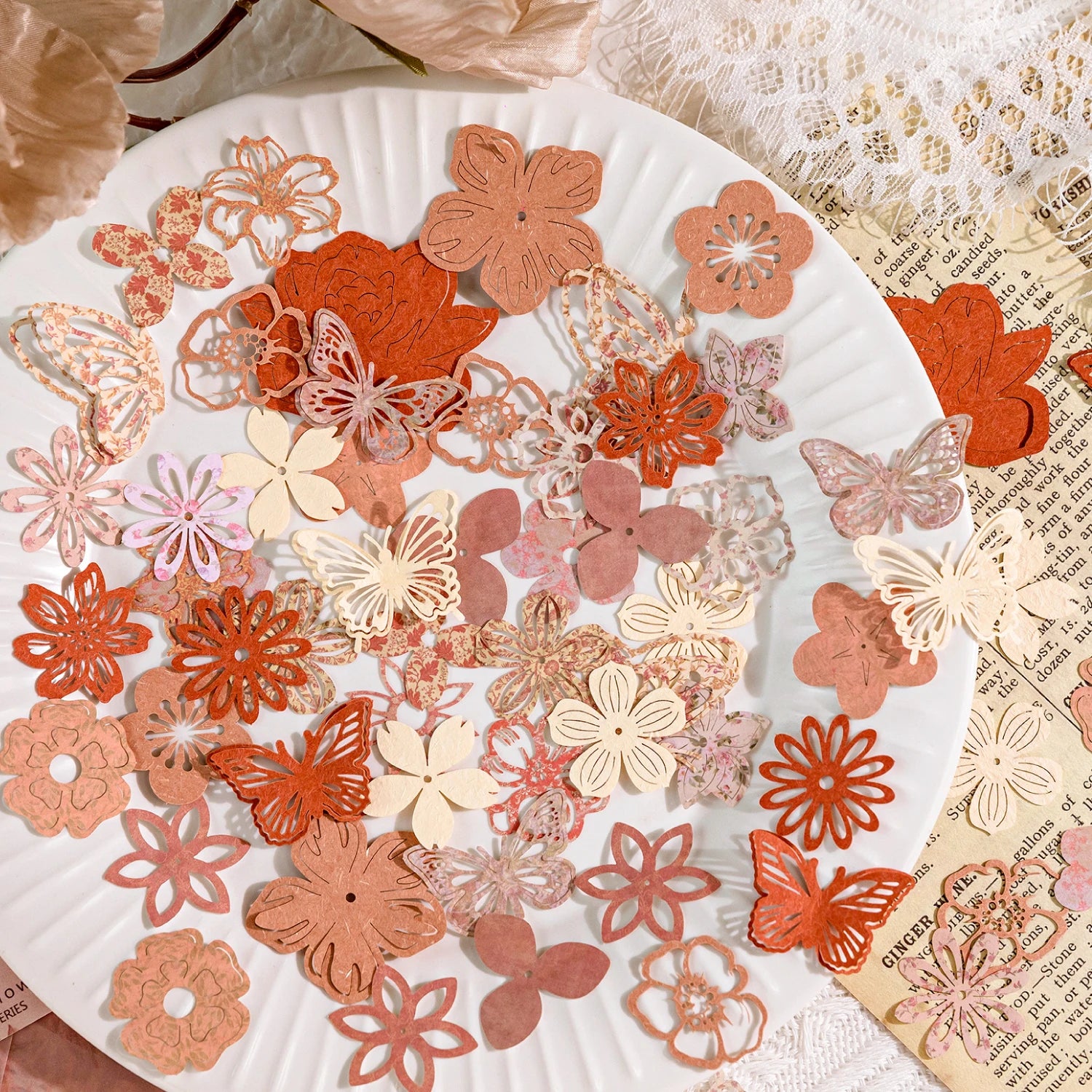 50 Sheet Vintage Butterfly Flowers Material Paper