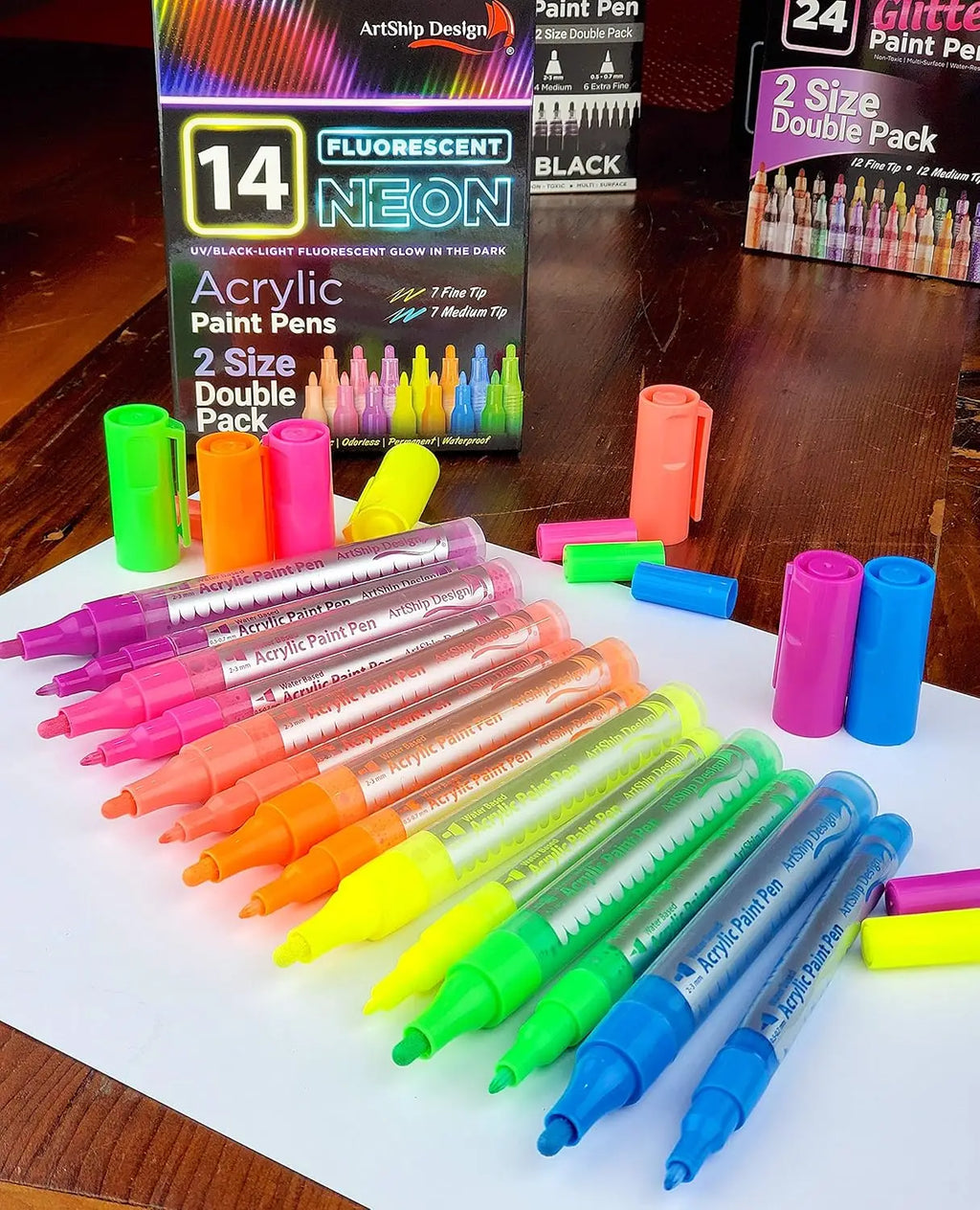 14 Pack Neon UV Acrylic Paint Pens