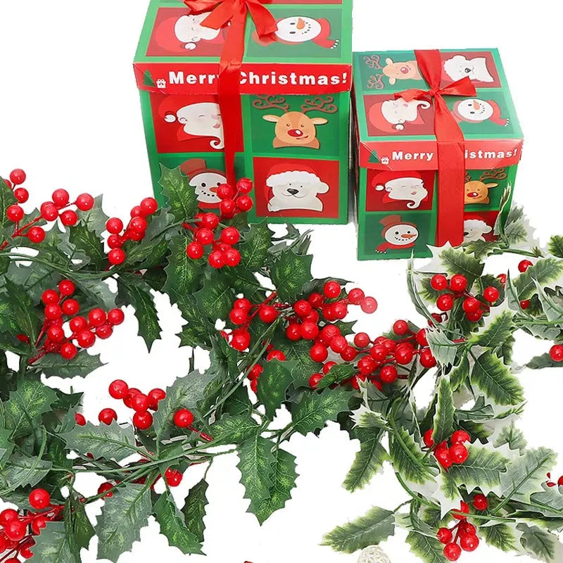 Artificial Holly Vine Red Berries Poinsettia indoor