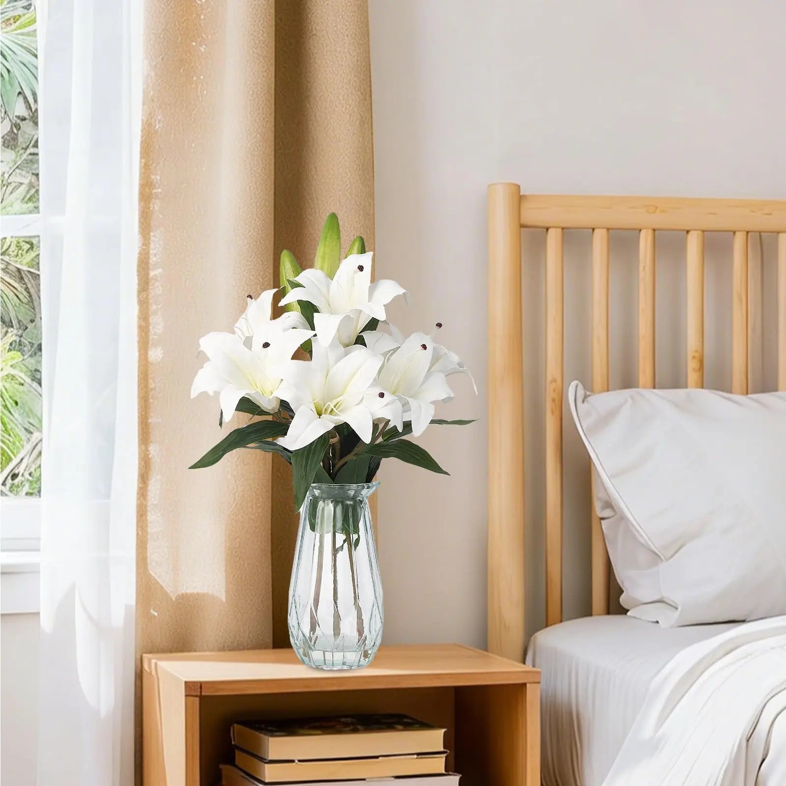 6 Stems Artificial  Lily Flowers With  Vase