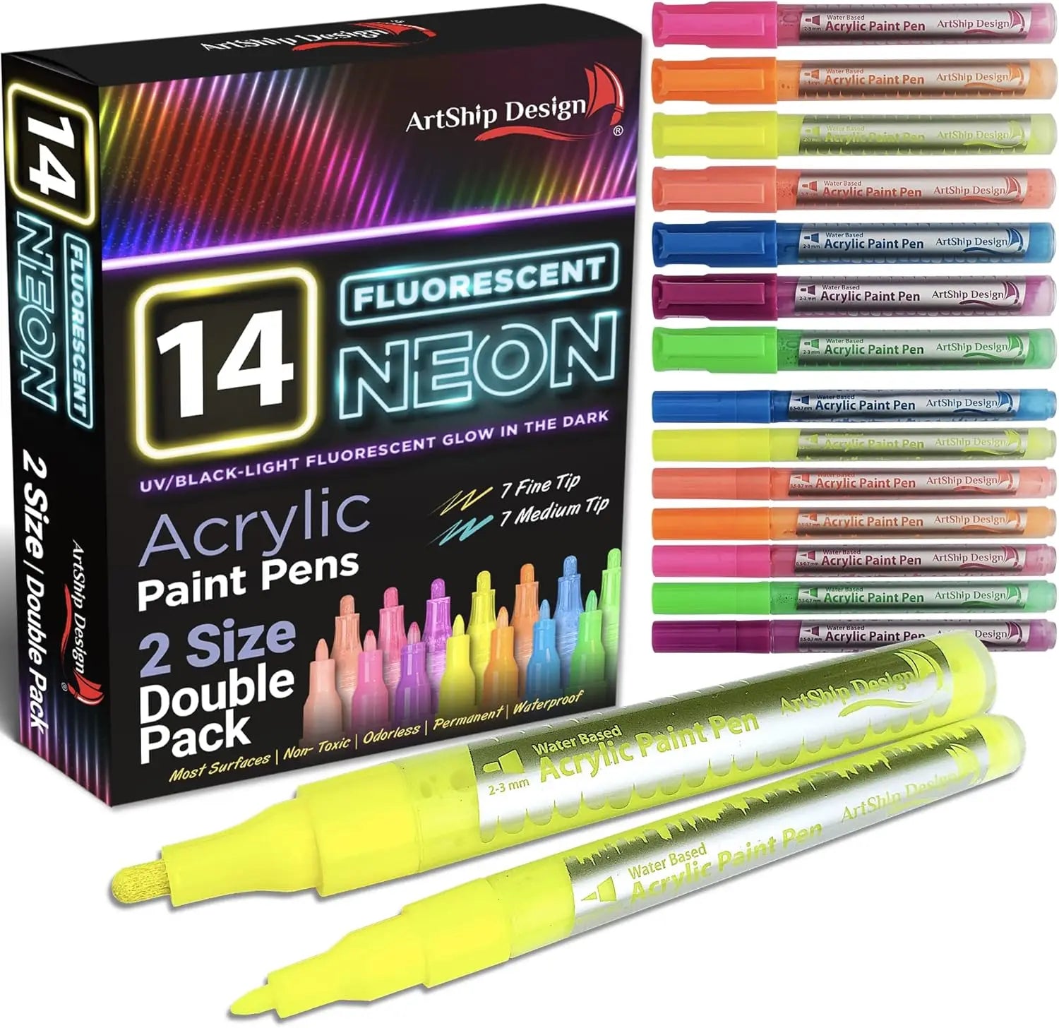 14 Pack Neon UV Acrylic Paint Pens
