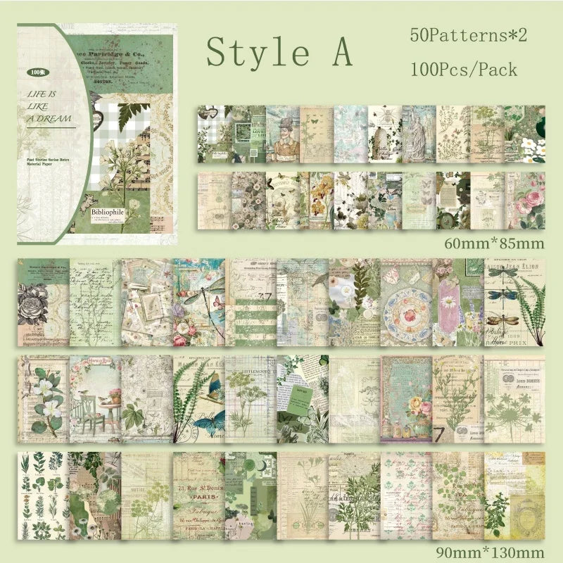 100Pcs Vintage Series Scrapbooking Paper