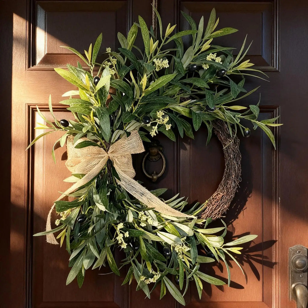 Spring Wreath Artificial Greenery Rustic Bow