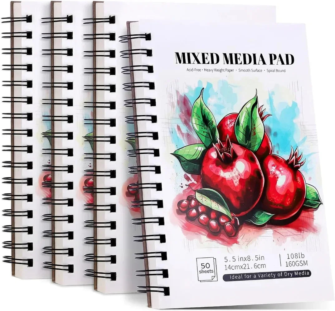 4 Pack of Mixed Media Sketchbooks, 5.5x8.5 Inch