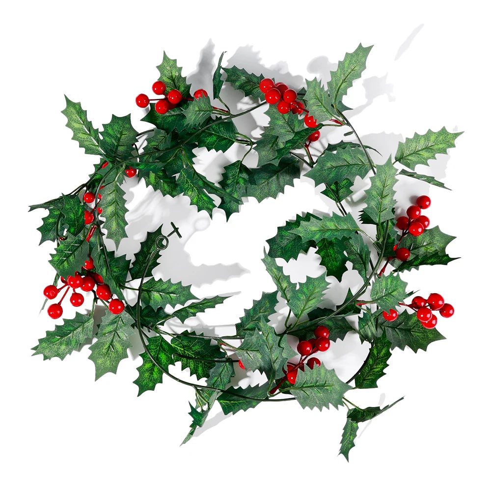 Artificial Holly Vine Red Berries Poinsettia indoor