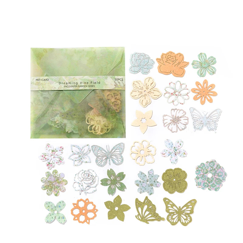 50 Sheet Vintage Butterfly Flowers Material Paper