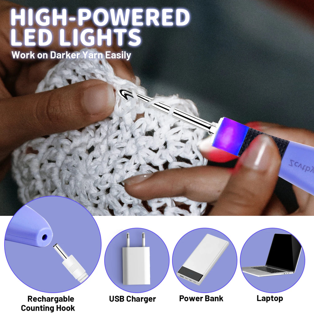 12pcs Lighted Ergonomic Crochet Hook Set