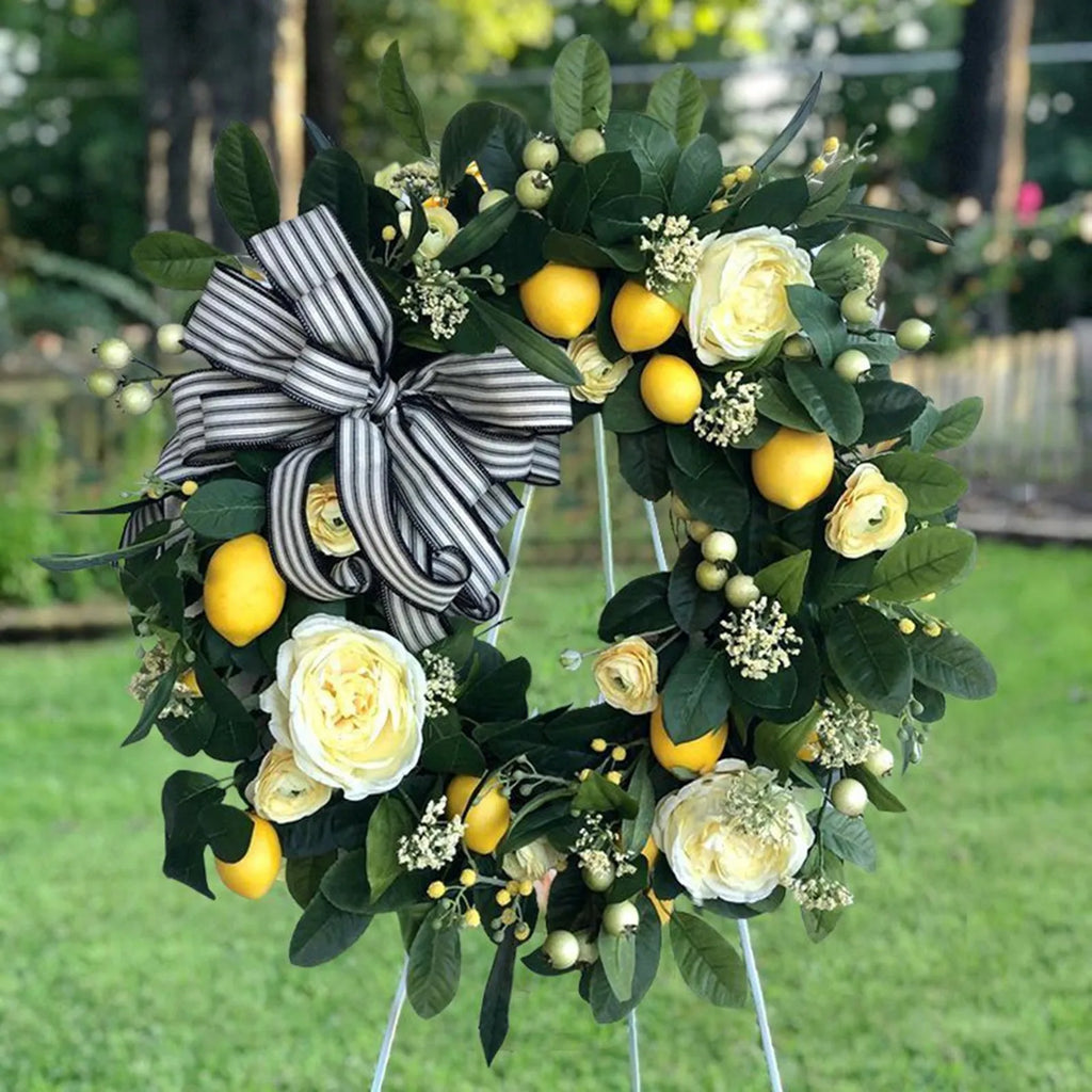 Outdoor Flower Stand  Lemon and rose wreath