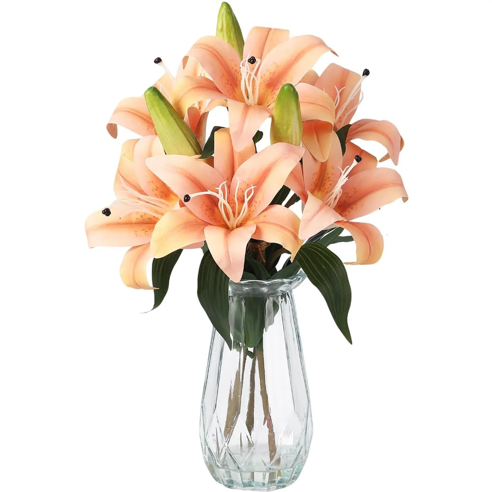6 Stems Artificial  Lily Flowers With  Vase
