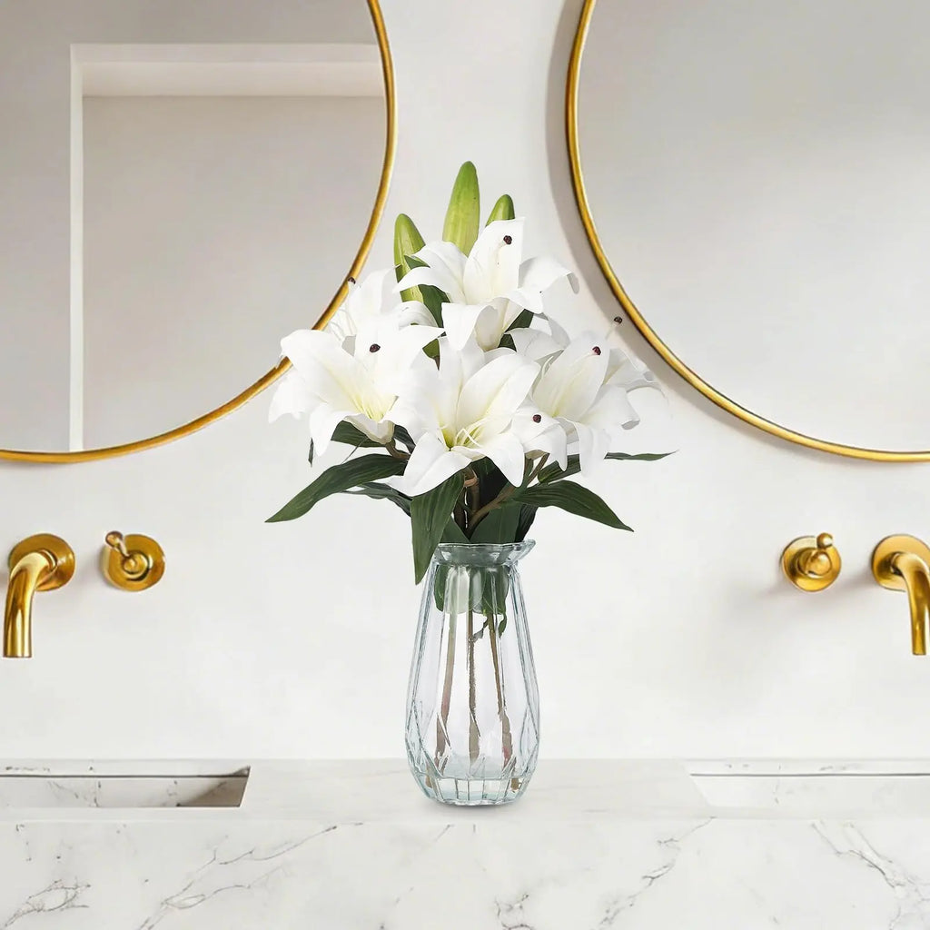 6 Stems Artificial  Lily Flowers With  Vase
