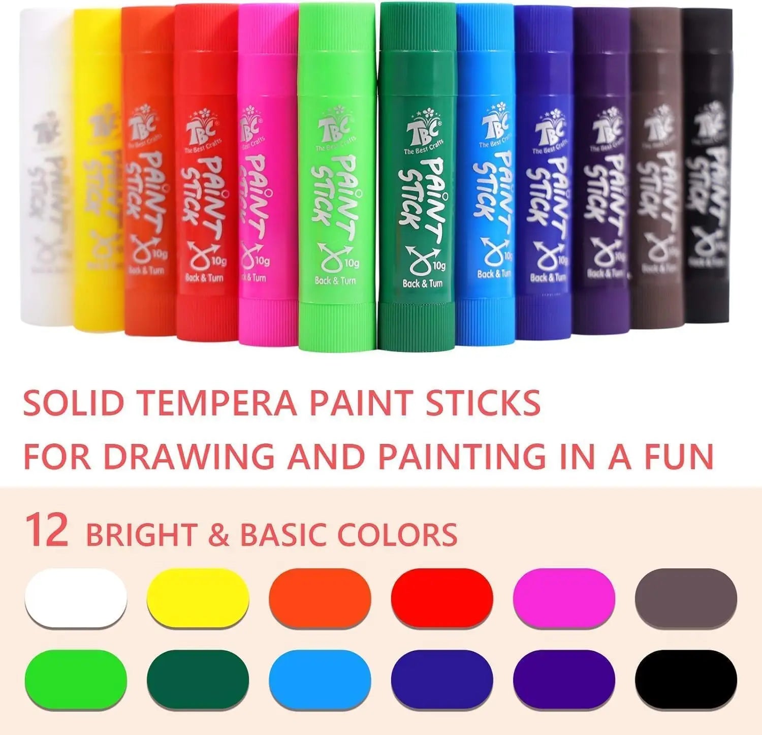12 Classic Color Washable Non-toxic Paint Sticks