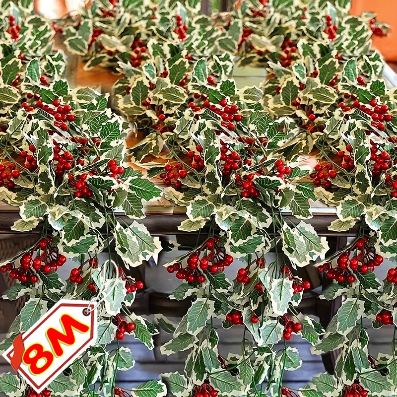 Artificial Holly Vine Red Berries Poinsettia indoor