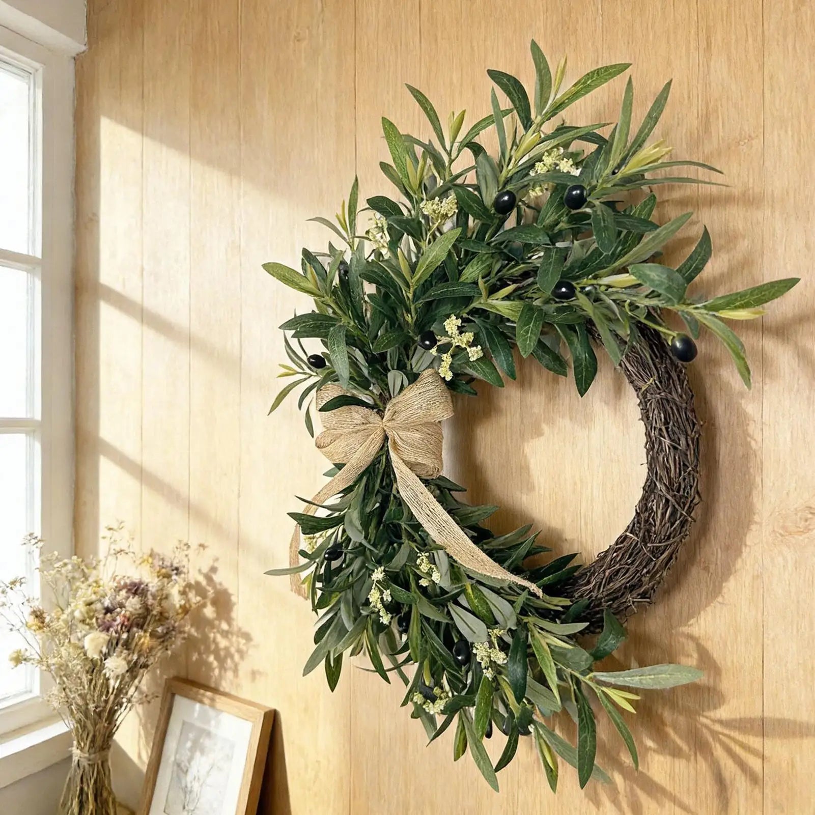 Spring Wreath Artificial Greenery Rustic Bow