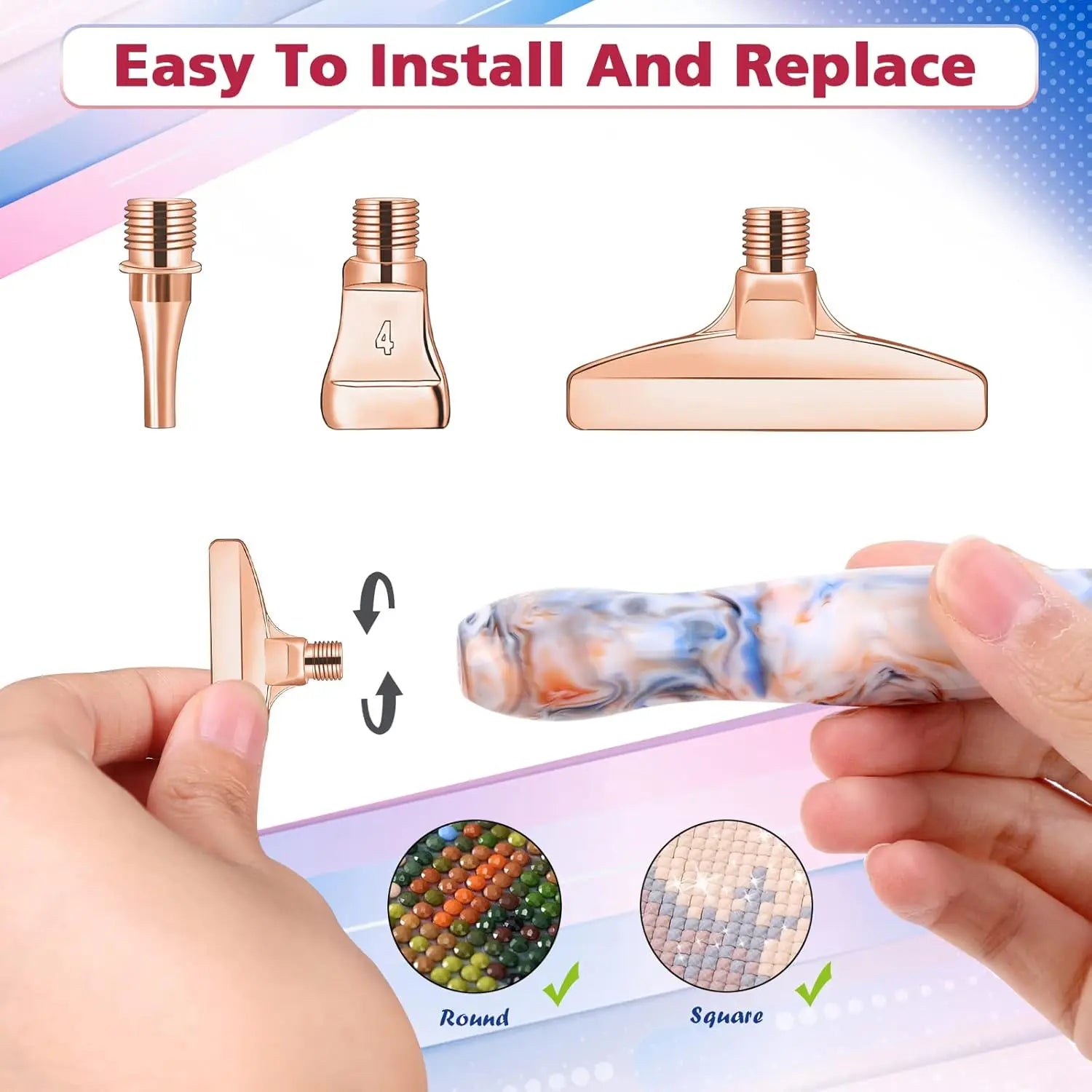Upgraded Diamond Painting Pen with Screw Thread Tips, Includes 3 Rose Gold Metal Tips for DIY Art