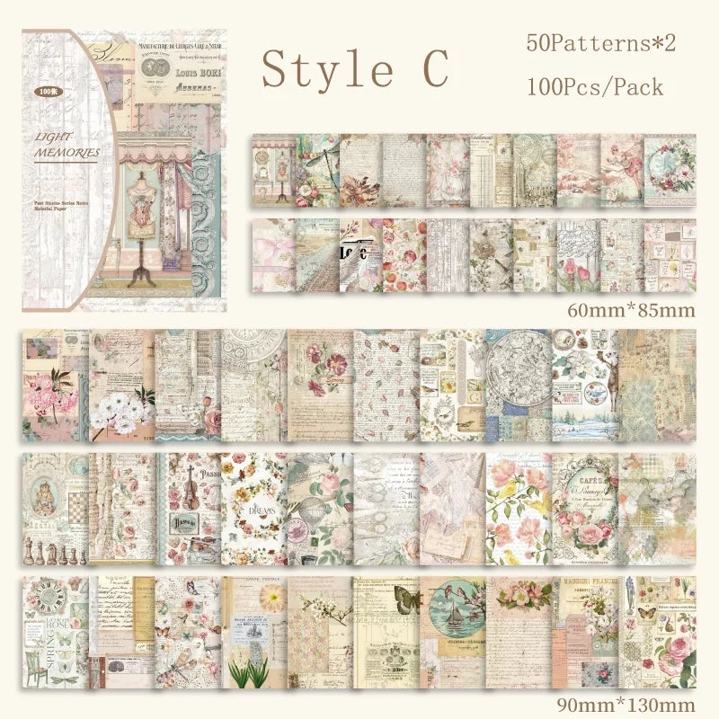 100Pcs Vintage Series Scrapbooking Paper