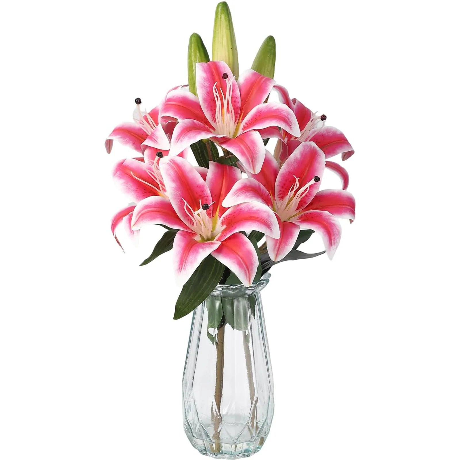 6 Stems Artificial  Lily Flowers With  Vase