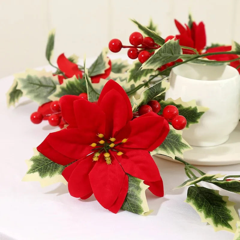 Artificial Holly Vine Red Berries Poinsettia indoor