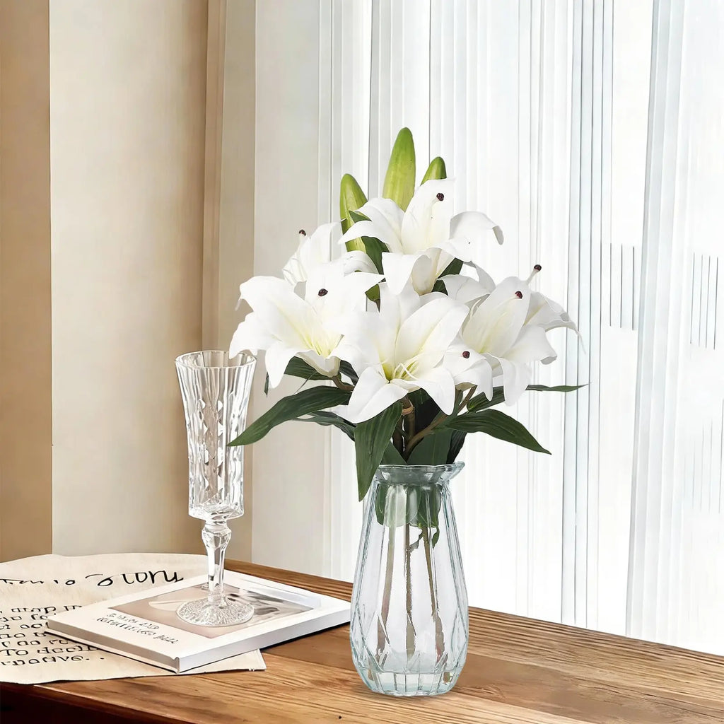 6 Stems Artificial  Lily Flowers With  Vase