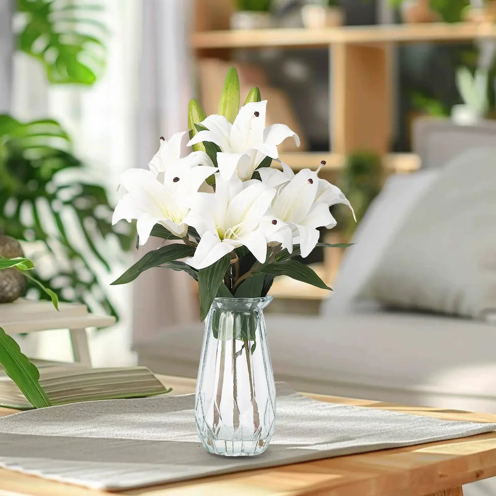 6 Stems Artificial  Lily Flowers With  Vase