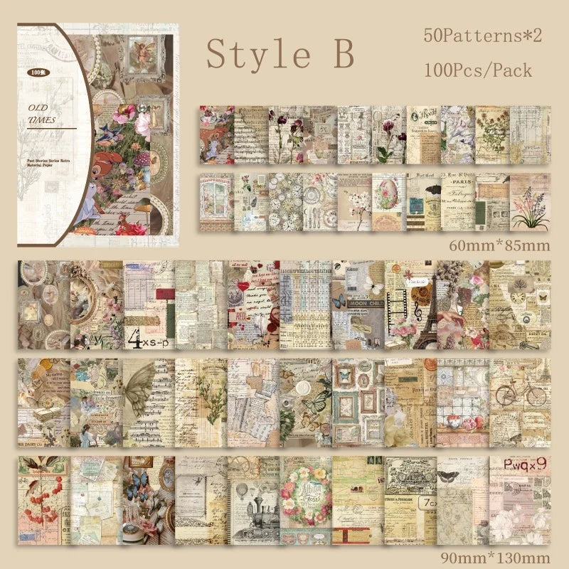100Pcs Vintage Series Scrapbooking Paper