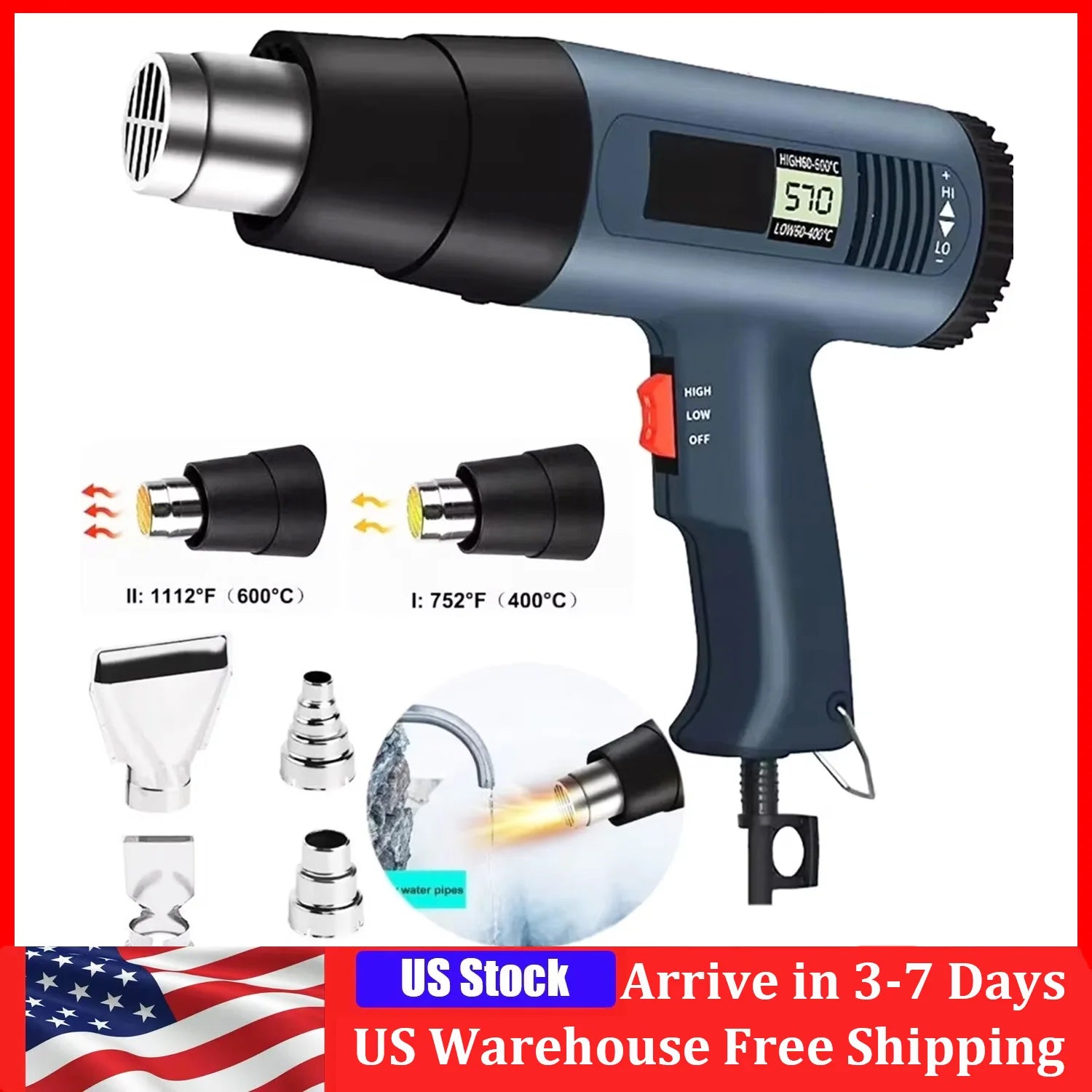 2000W Electric Heat Gun, LCD Display Adjustable