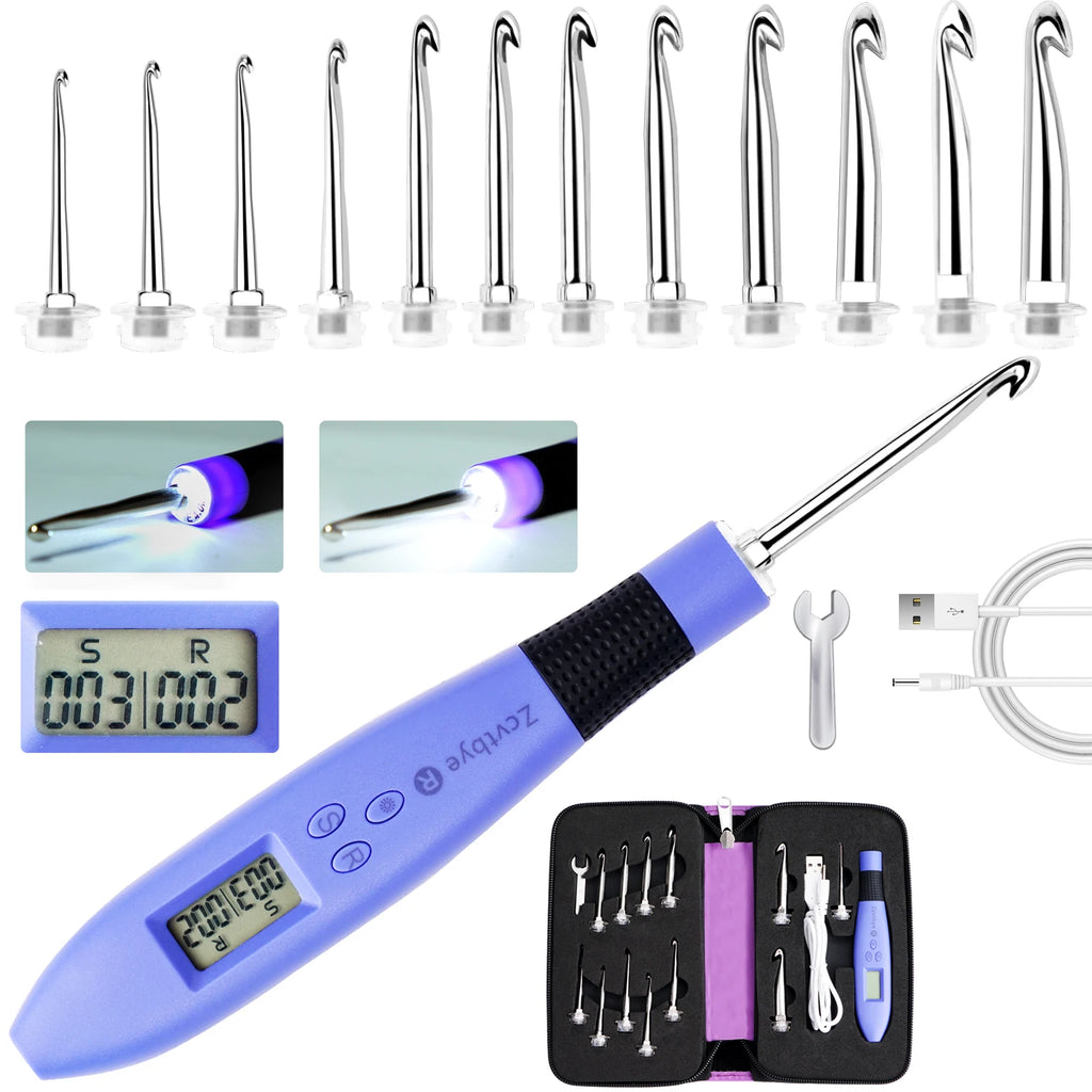 12pcs Lighted Ergonomic Crochet Hook Set
