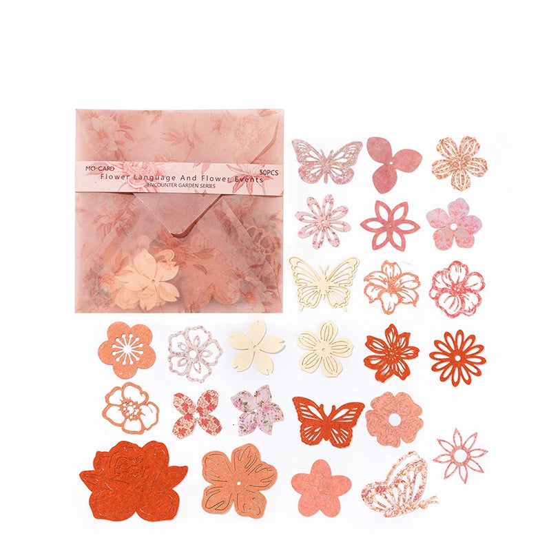 50 Sheet Vintage Butterfly Flowers Material Paper