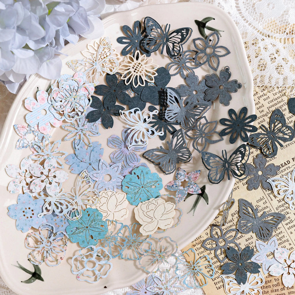 50 Sheet Vintage Butterfly Flowers Material Paper