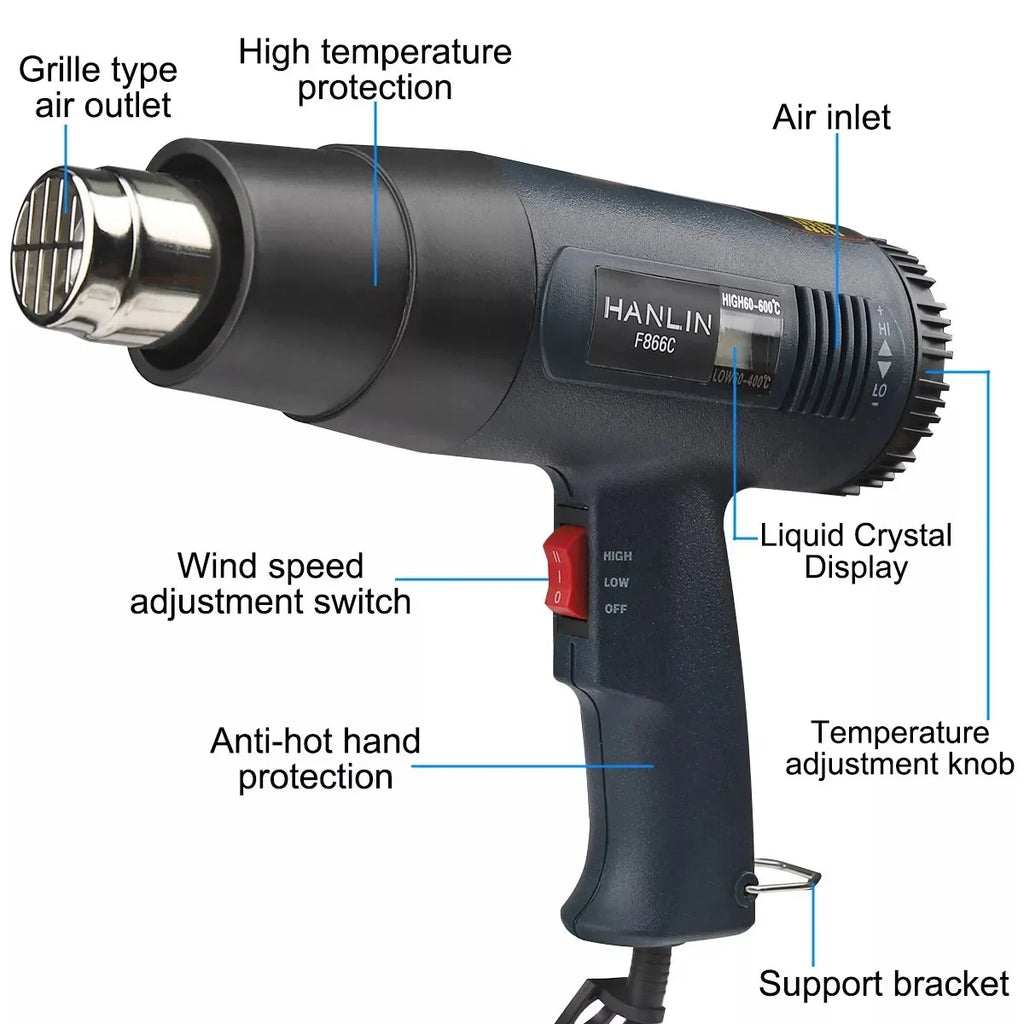 2000W Electric Heat Gun, LCD Display Adjustable