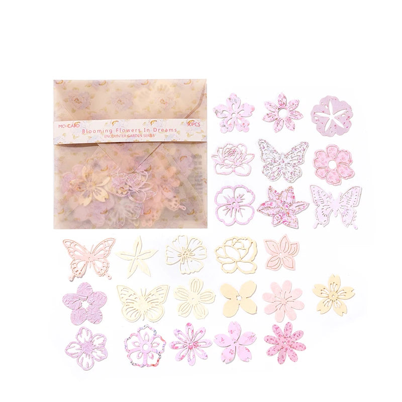 50 Sheet Vintage Butterfly Flowers Material Paper
