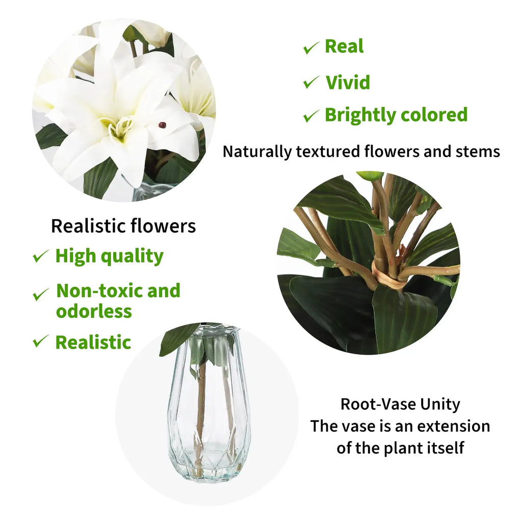 6 Stems Artificial  Lily Flowers With  Vase