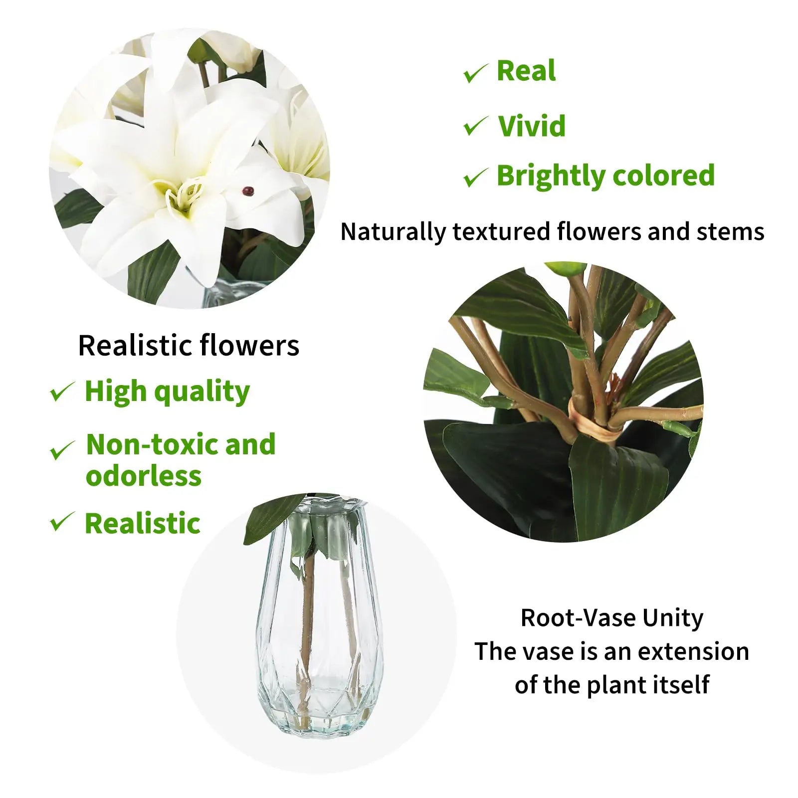 6 Stems Artificial  Lily Flowers With  Vase