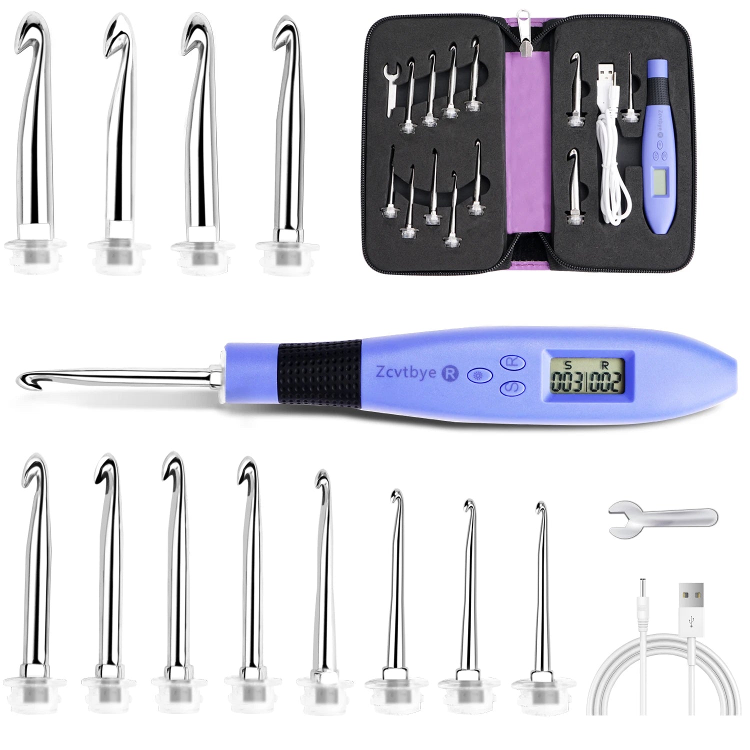 12pcs Lighted Ergonomic Crochet Hook Set
