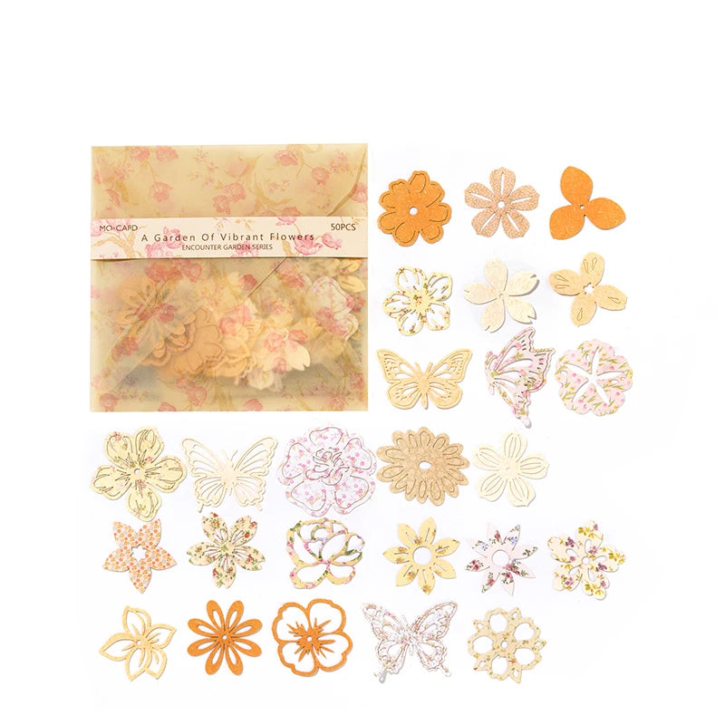 50 Sheet Vintage Butterfly Flowers Material Paper
