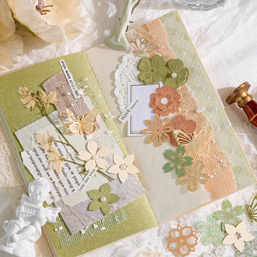 50 Sheet Vintage Butterfly Flowers Material Paper